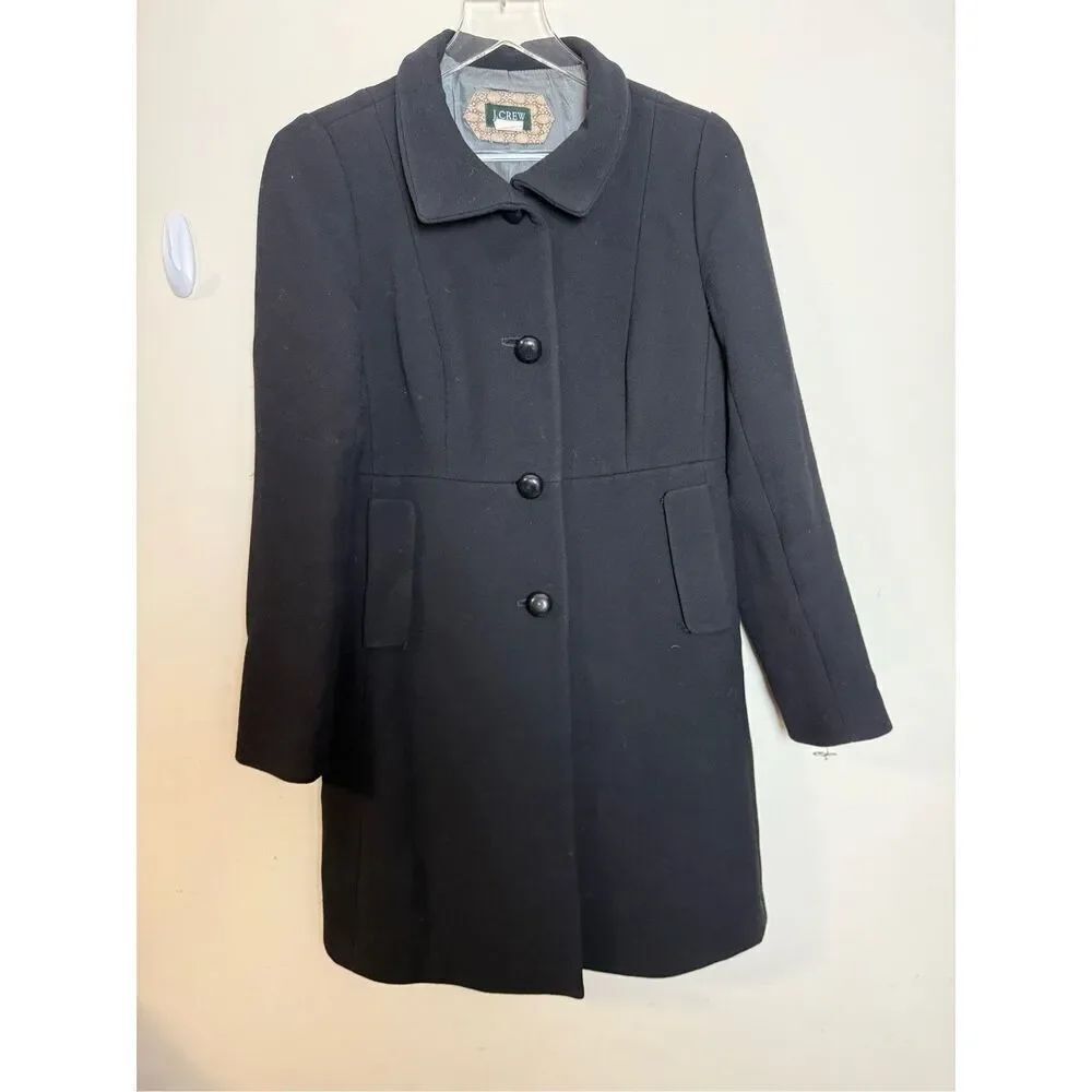 J. Crew Black Overcoat Wool Blend Top Coat Jacket Women’s Size 6 Style 17506